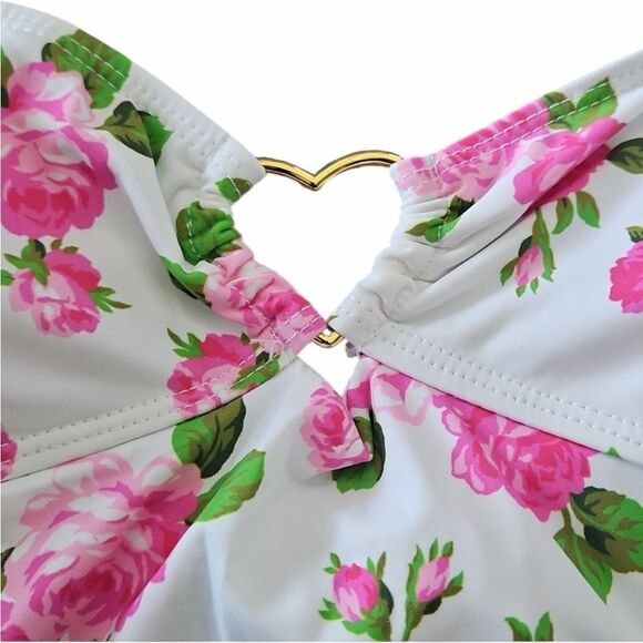 Betsey Johnson Love Always Bandeau One Piece Swimsuit Floral Roses Size M NEW - Picture 2 of 8